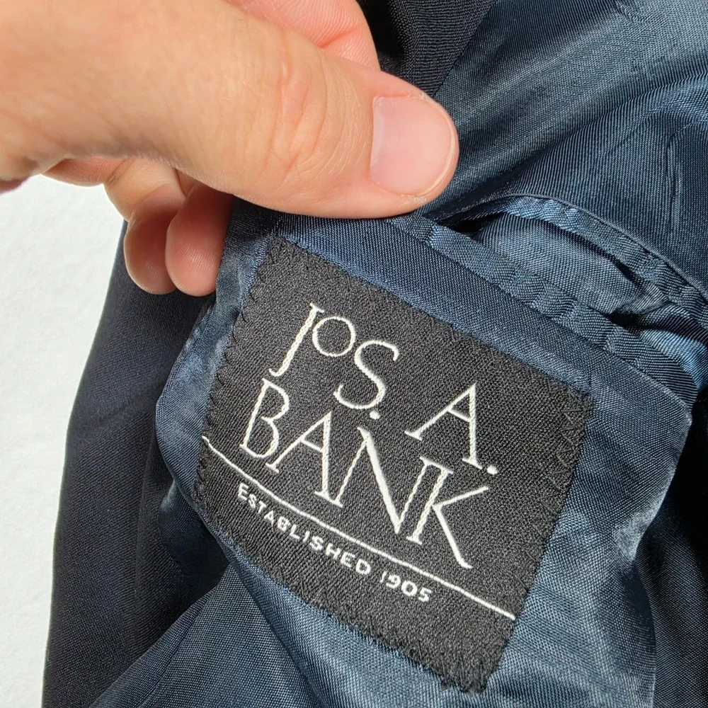 Jos. A. Bank Blazer Mens 41R Navy Blue Wool L/S Button Up Gold Crest Buttons